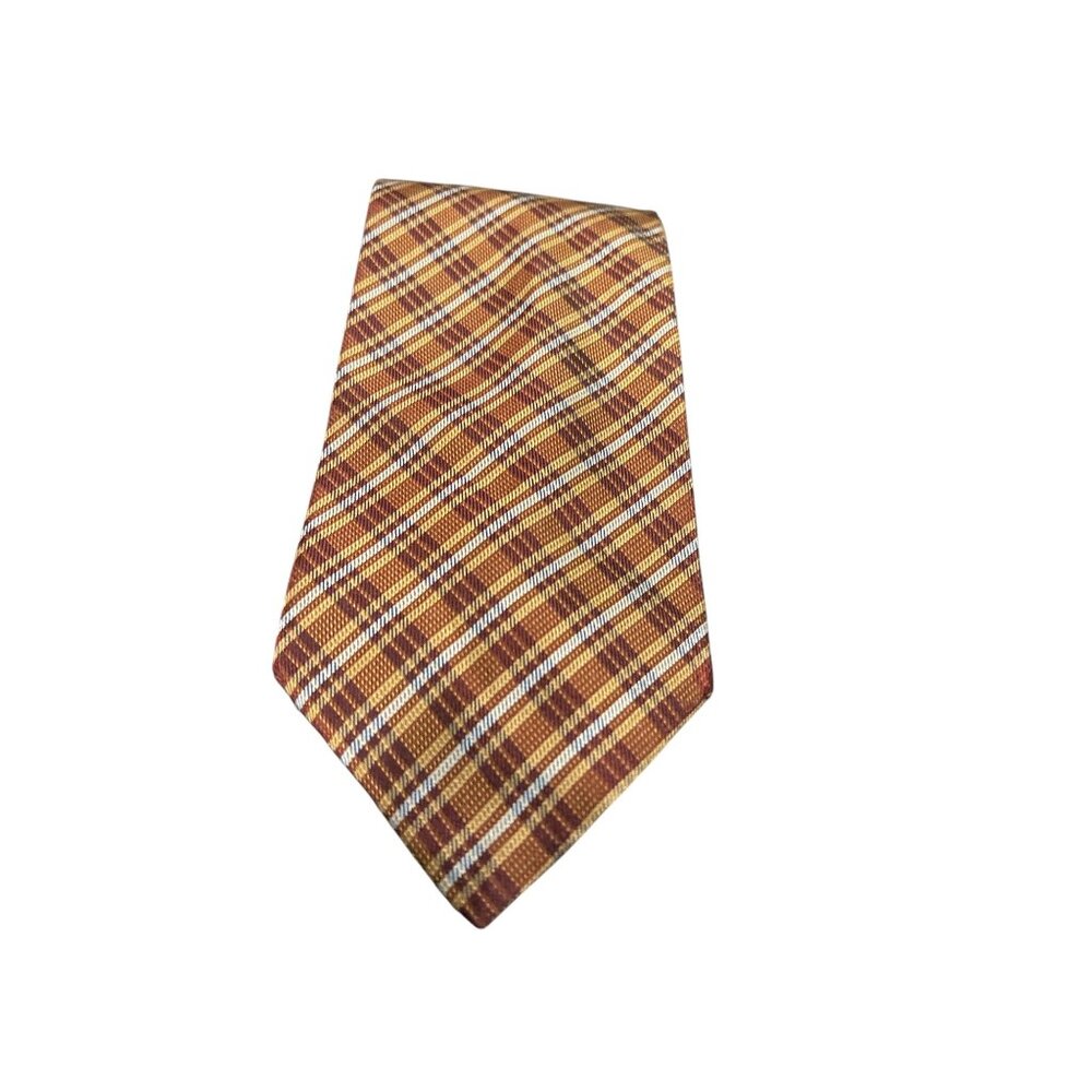 Massimo Dutti Classic Plaid Necktie Men’s Brown Yellow Burgundy Viscose Blend